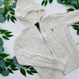 Ralph Lauren White Cable Knit Hoodie